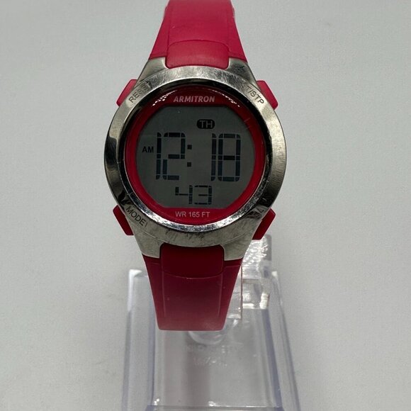 3/$30 Armitron Watch Women Silver Tone Red Round 26MM Dial Silicone Band - Picture 1 of 13